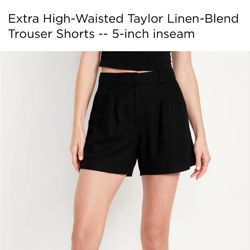 NWT Extra High-Waisted Taylor Linen-Blend Trouser Shorts 5-in inseam black sz L